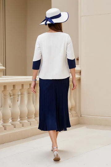 Marine 2 pièces Stretch Satin A Line Robe d’invité de mariée